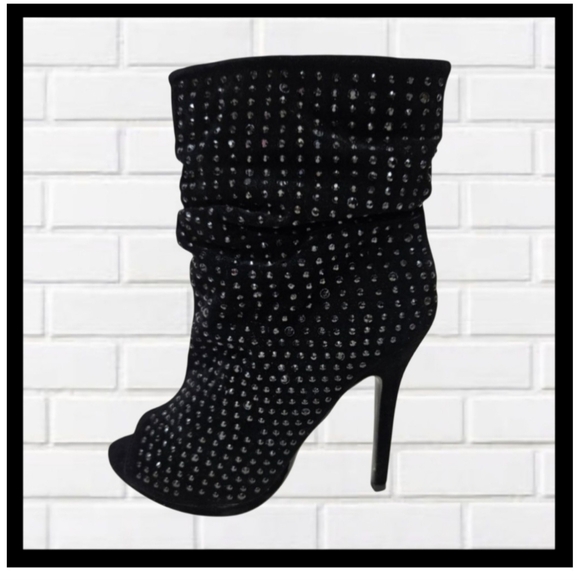 LILIANA Sexy Rinestone Peep Toe Booties, Black Sz 7.5 Super Sexy! - Picture 1 of 6